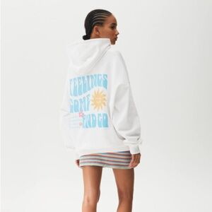Pull&Bear White Hoodie with Gold Sun Design